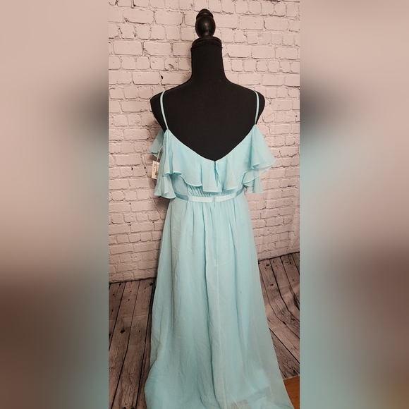 David's Bridal Long Flutter Sleeve Spa Blue Dress Size 8 NWT - Picture 5 of 9